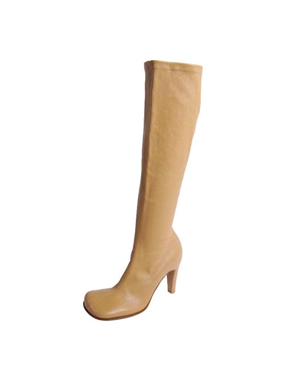 Bottega Veneta Boots Long Side Zipper Heels Shoes Leather Beige